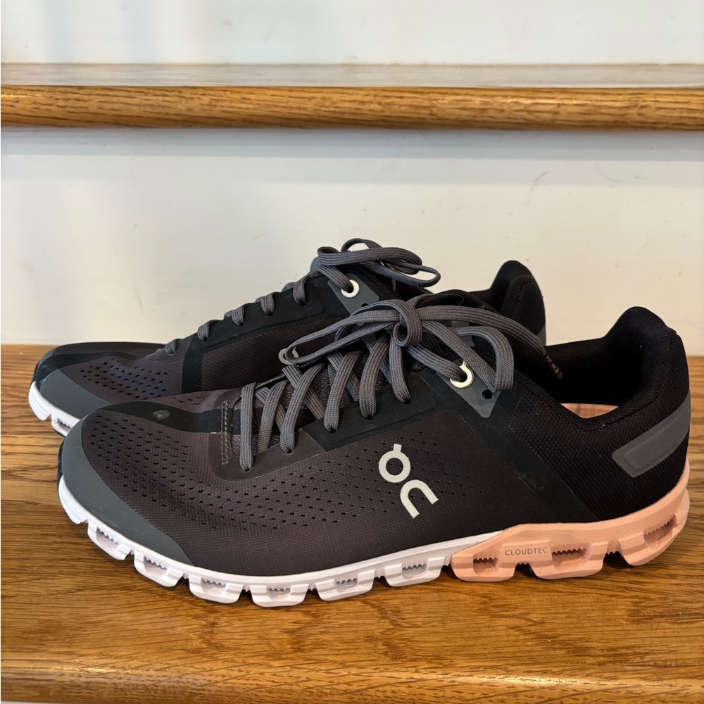 On Running Women's Dark Gray and Peach Running Shoes